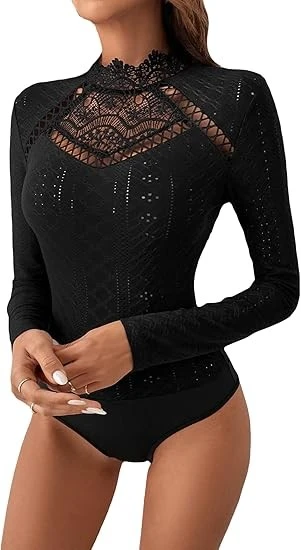 Elegant din dantelă pentru femei cu mâneci lungi, cu o salopetă slim-potrivită